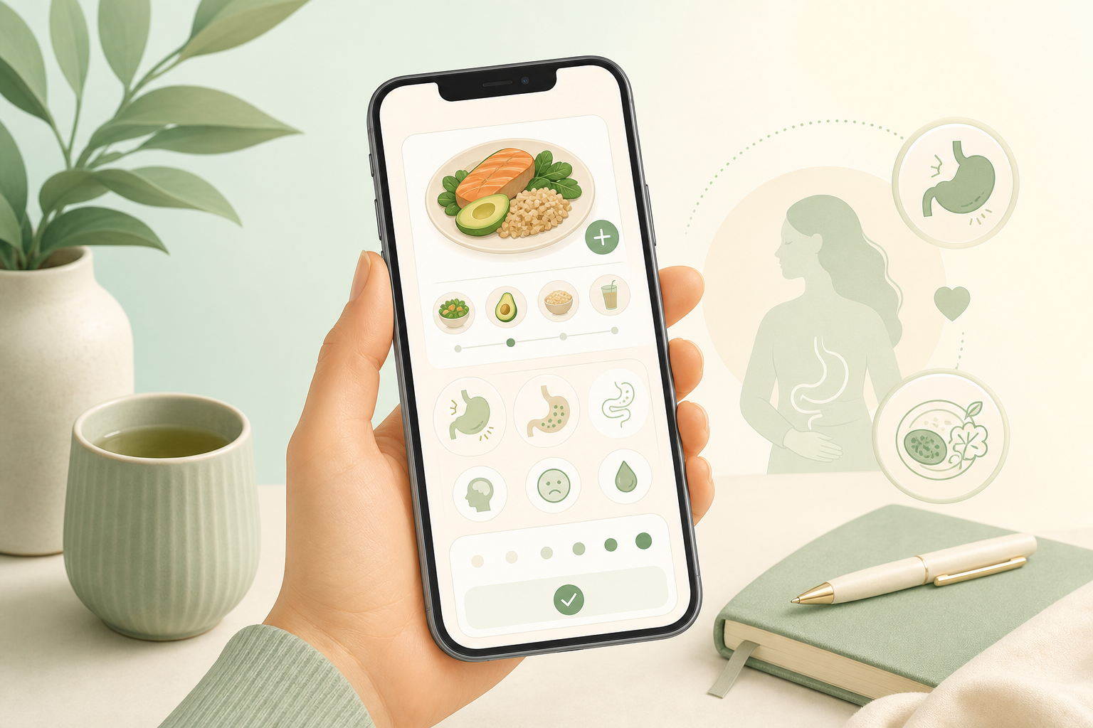 Illustration of logging meals and symptoms in Digest Diary